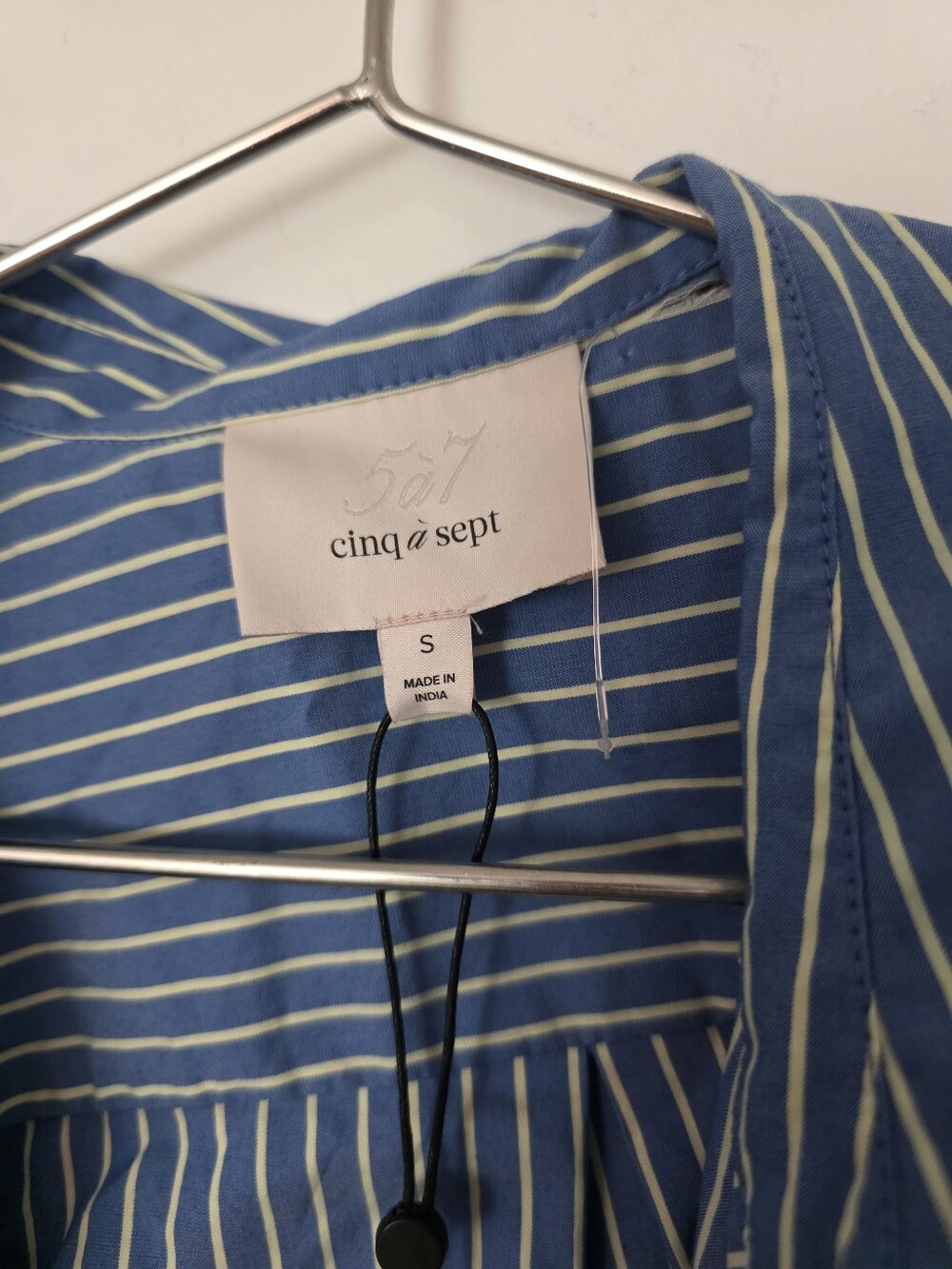 cinq à sept Blue and White Striped Tie-Front Shirt with Beaded Floral - Picture 4 of 12